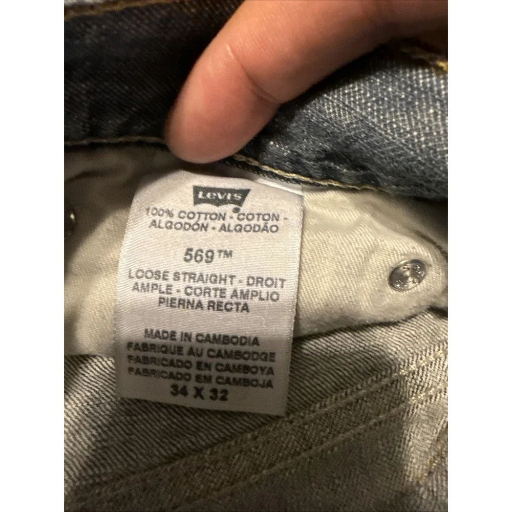 Levis 569 Jeans Mens 34x32 Blue Loose Straight Leg Denim Medium Wash FITS 36x31 - Picture 4 of 8